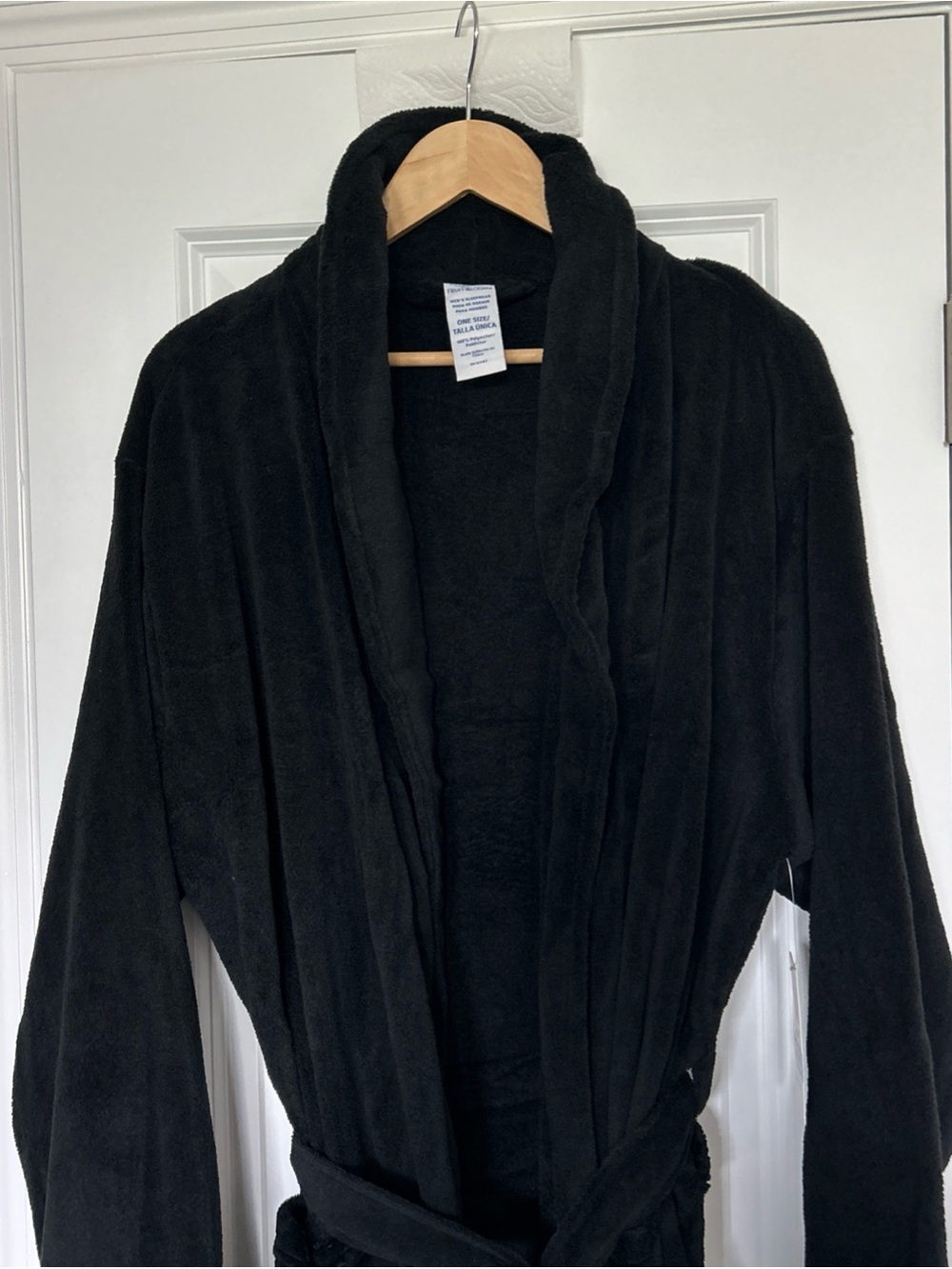 Fruit of the Loom Men's Sleep Soft Fleece Robe, One Size- Black- NWT - Picture 2 of 7